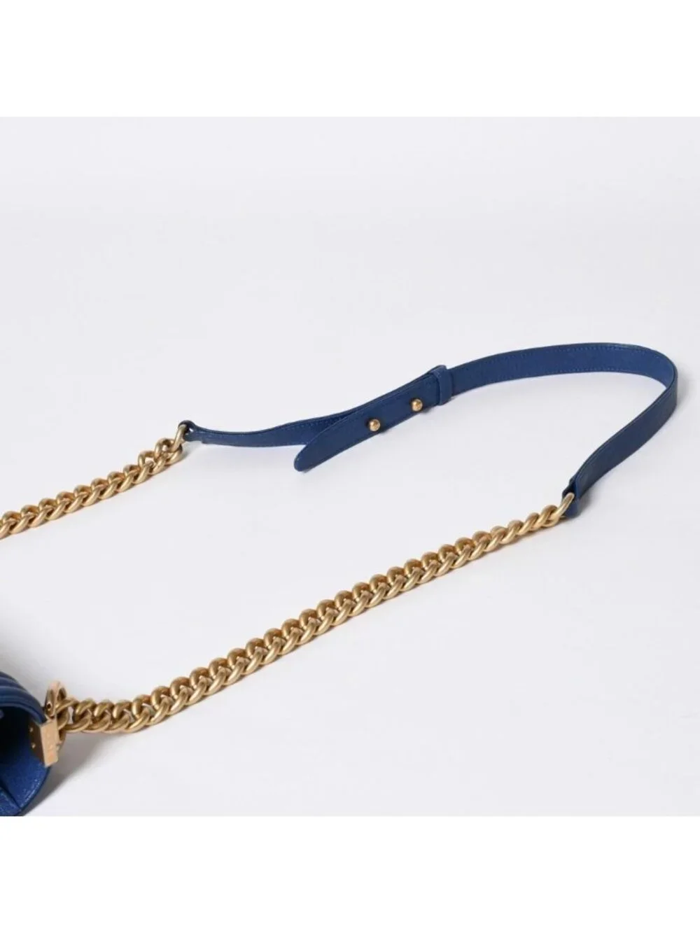 Chanel Boy Chain Shoulder Bag Blue Caviar Leather Gold